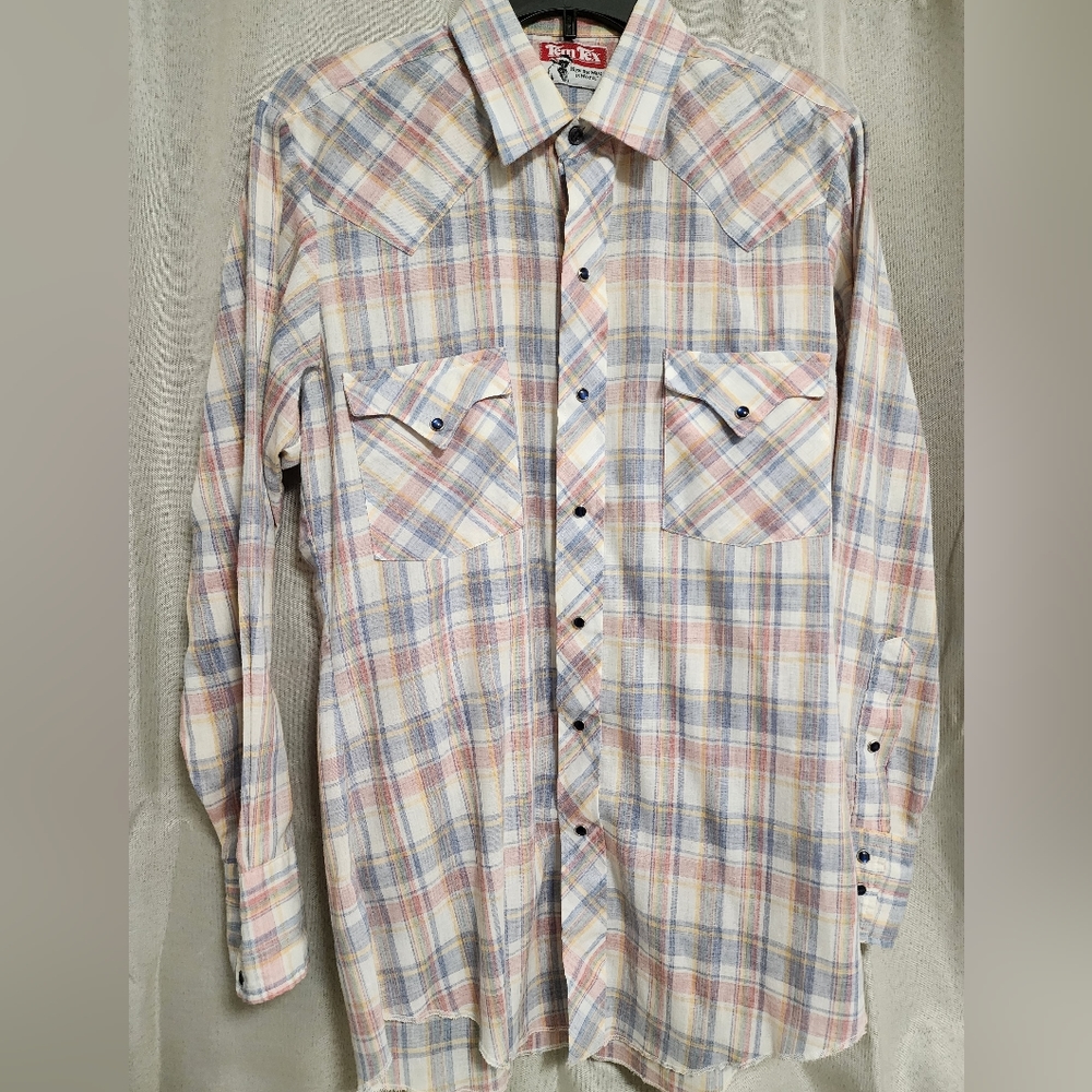 Vintage Tem Tex Mens Button Down Shirt, Small, 15 1/2 - 33, Excellent Condition